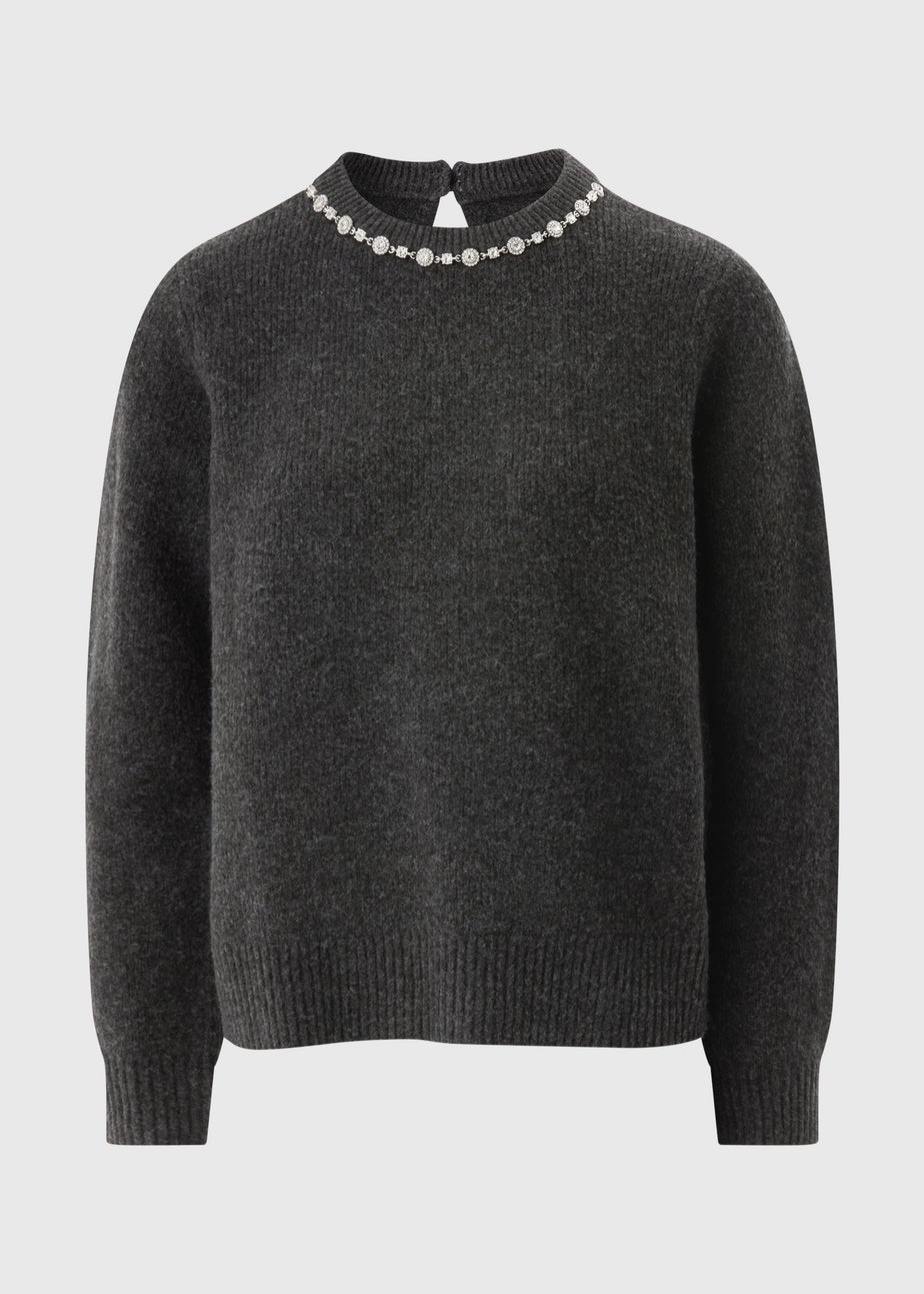 Charcoal Grey Jewel Neck Jumper