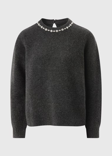 Charcoal Grey Jewel Neck Jumper