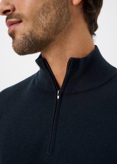 Navy Merino Wool 1/4 Zip Jumper