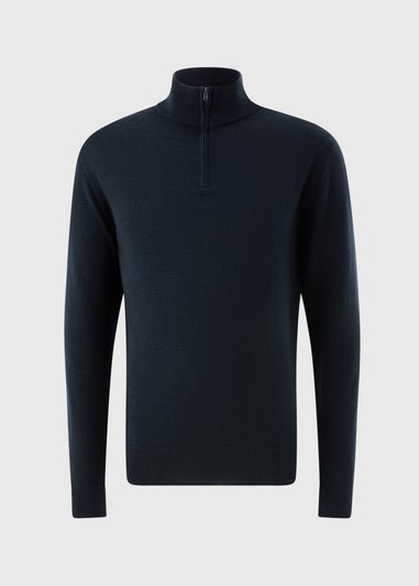 Navy Merino Wool 1/4 Zip Jumper