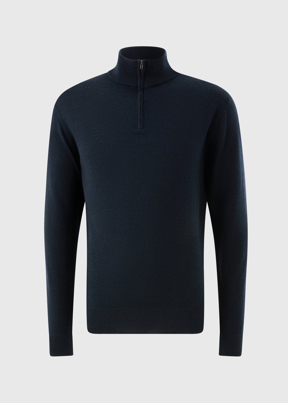 Navy Merino Wool 1/4 Zip Jumper