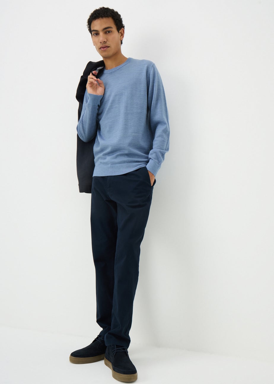 Blue Merino Wool Crew Neck Jumper