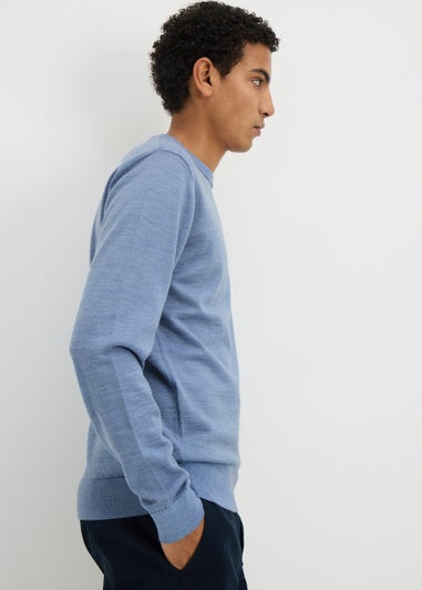 Blue Merino Wool Crew Neck Jumper