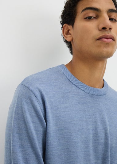 Blue Merino Wool Crew Neck Jumper