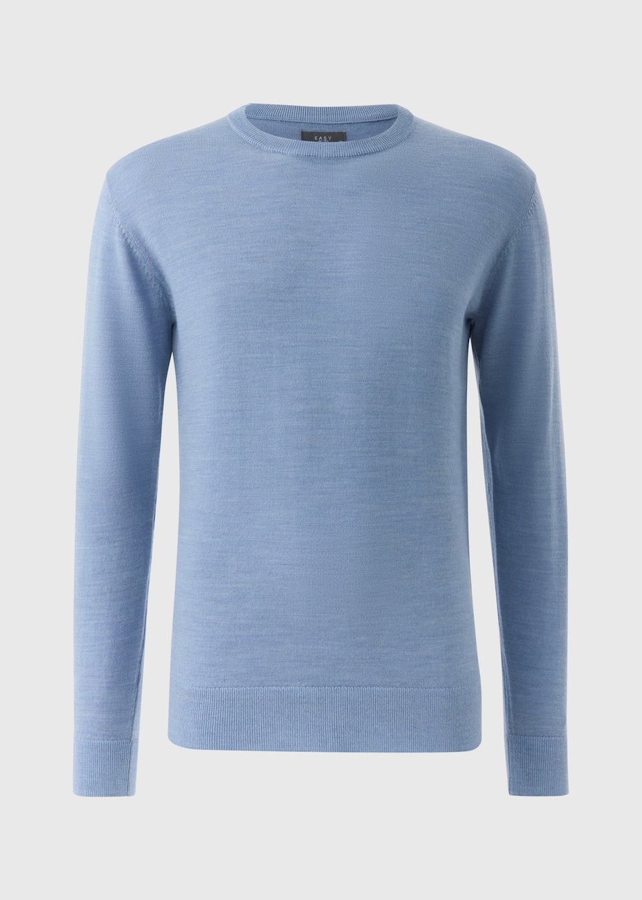 Blue Merino Wool Crew Neck Jumper