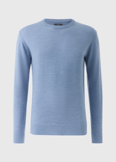 Blue Merino Wool Crew Neck Jumper