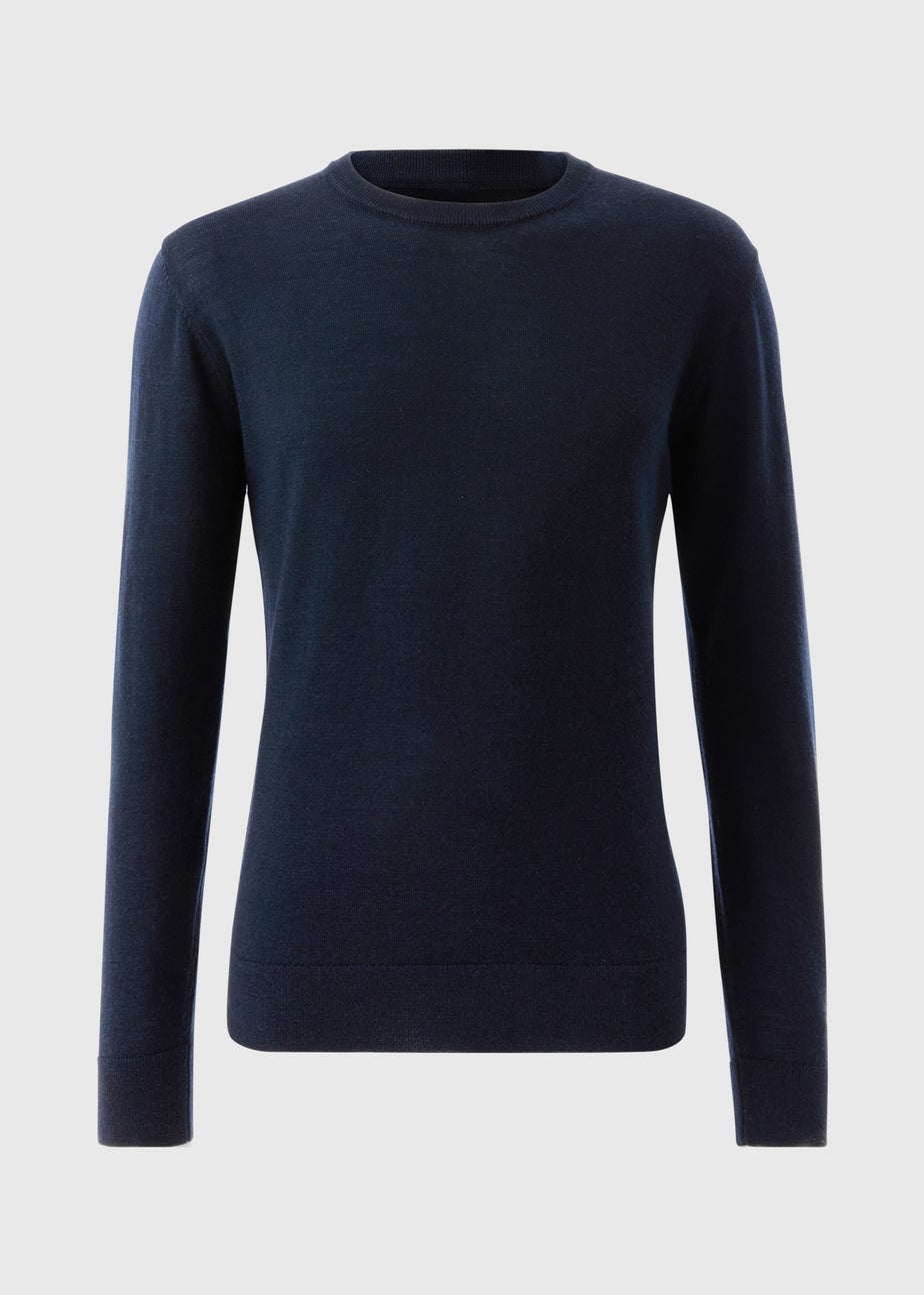 Navy Merino Wool Crew Neck Jumper