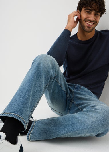 Navy Merino Wool Crew Neck Jumper