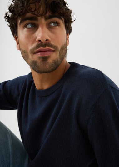 Navy Merino Wool Crew Neck Jumper