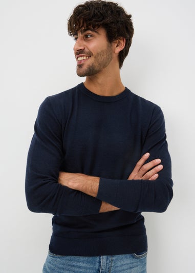 Navy Merino Wool Crew Neck Jumper
