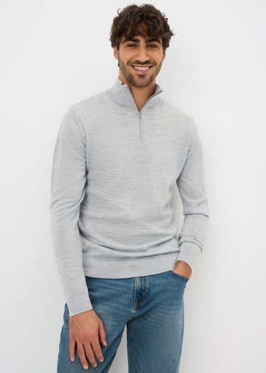 Grey Merino Wool 1/4 Zip Jumper