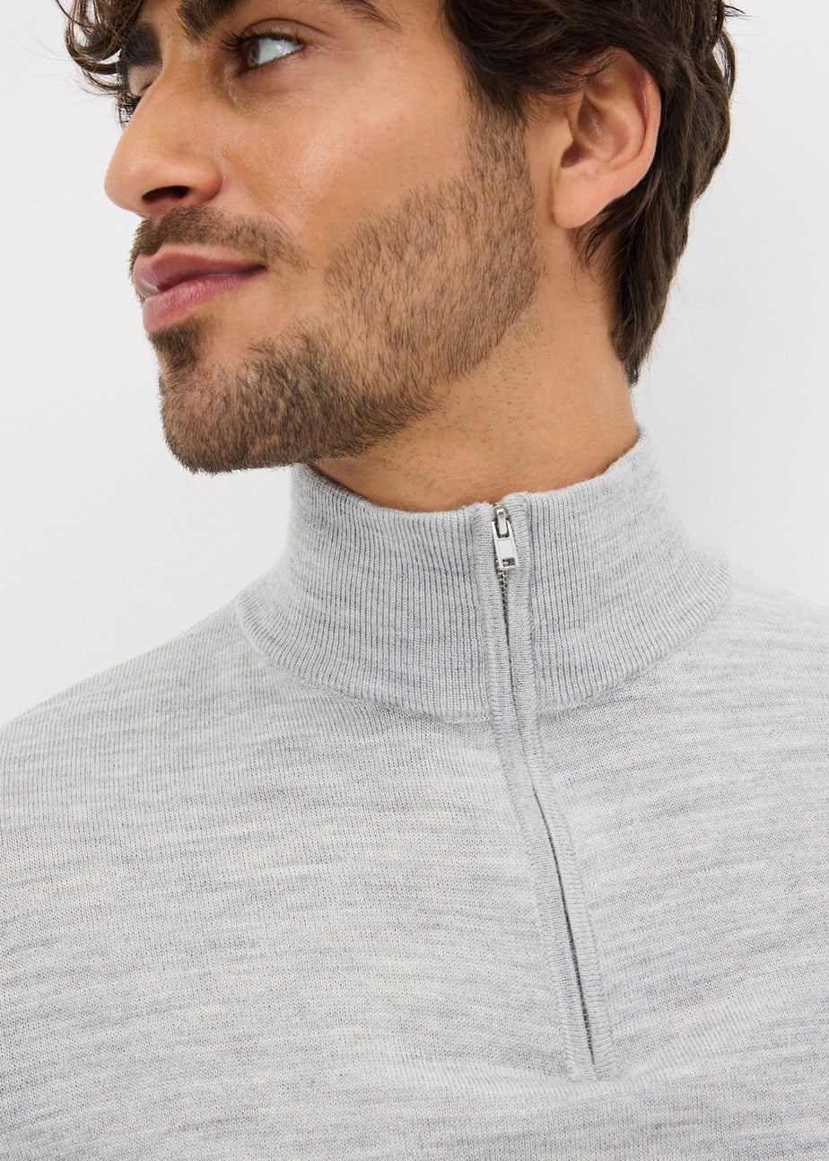 Grey Merino Wool 1/4 Zip Jumper