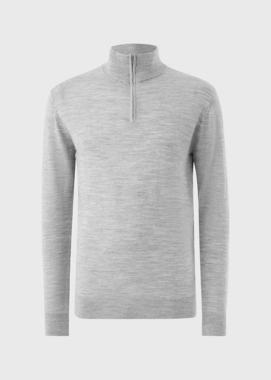 Grey Merino Wool 1/4 Zip Jumper