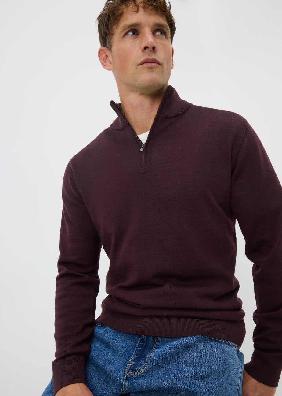 Plum Marino Wool 1/4 Zip Jumper