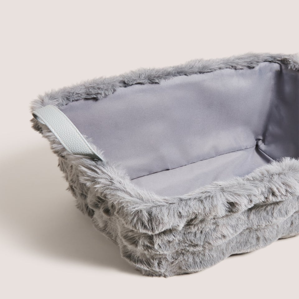 Dark Grey Faux Fur Storage Basket