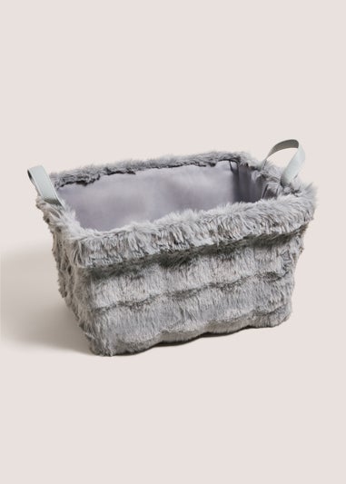 Dark Grey Faux Fur Storage Basket