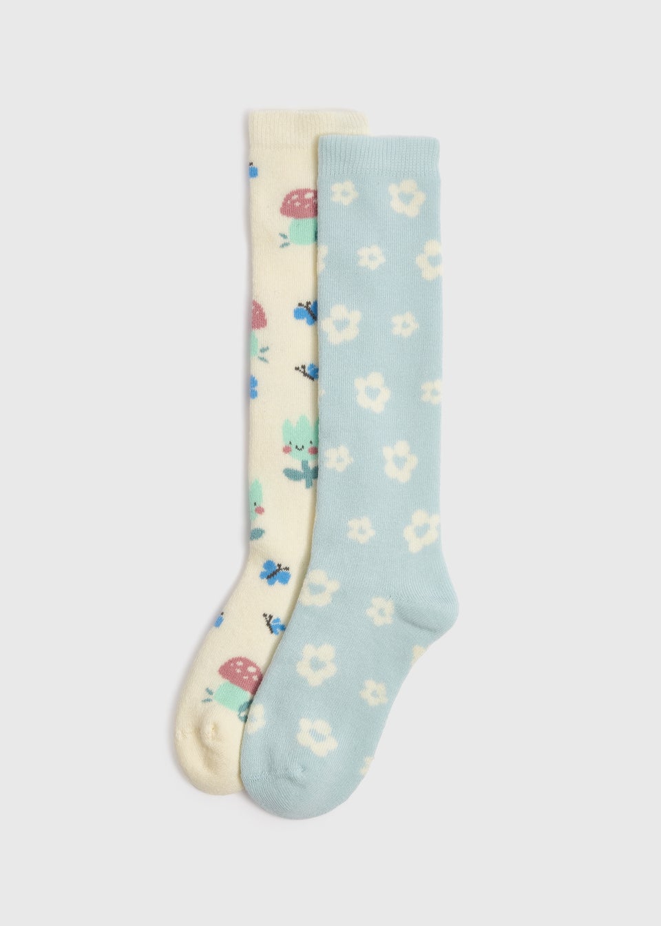 2 Pack Girls Flower Welly Socks (Younger 6-Older 6.5)