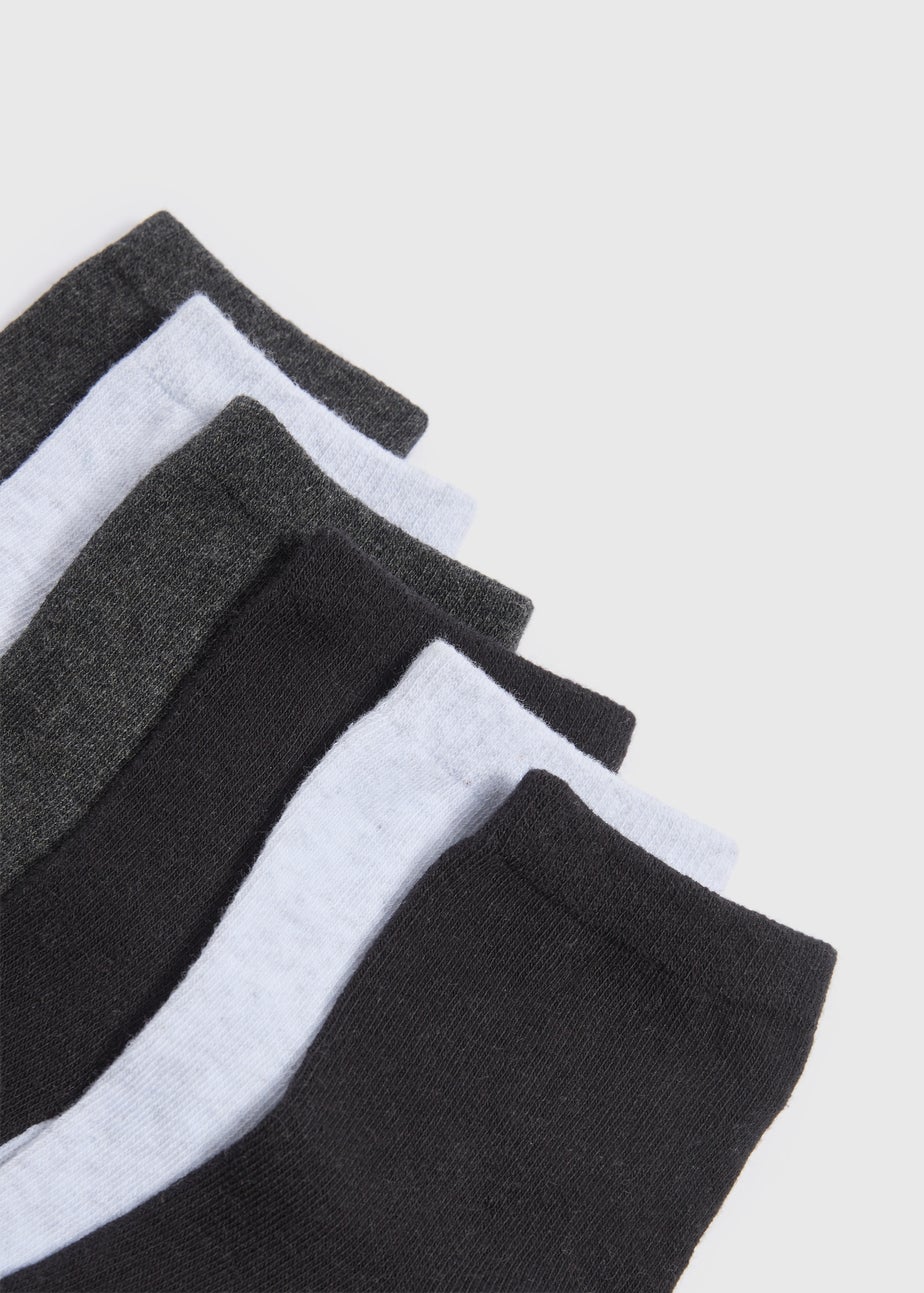 7 Pack Boys Black Footbed Check Socks (Younger 6-Older 6.5)