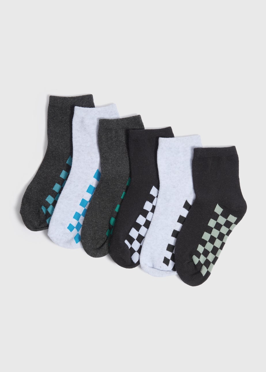 7 Pack Boys Black Footbed Check Socks (Younger 6-Older 6.5)