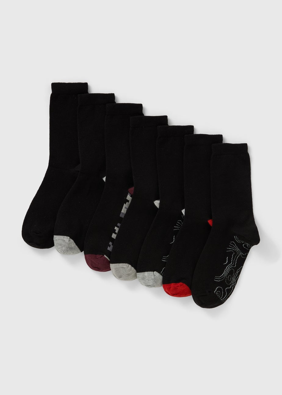 7 Pack Boys Black Camo Footbed Socks (Younger 6-Older 6.5)