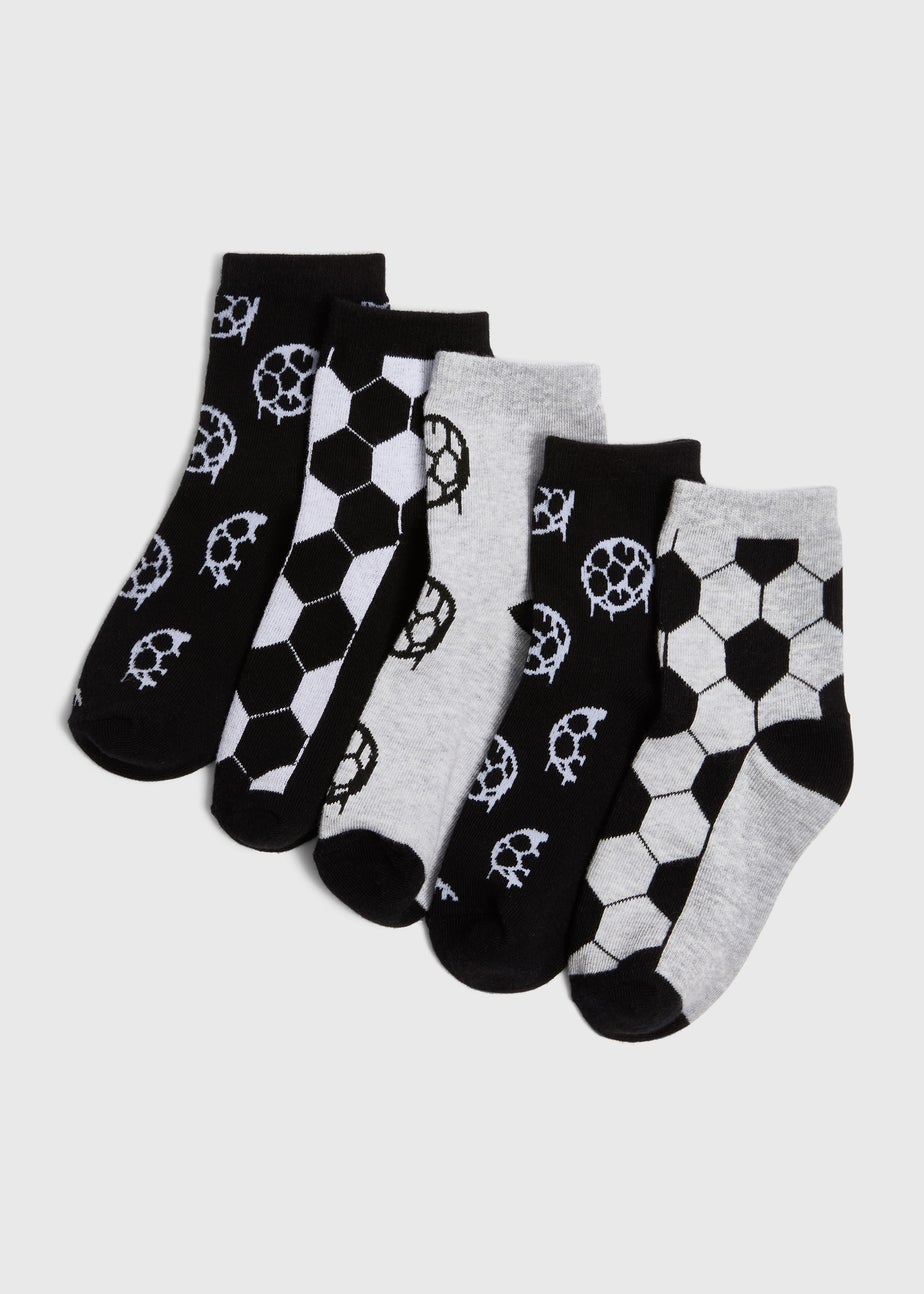 5 Pack Boys Black Football Ankle Socks (Younger 6-Older 6.5)