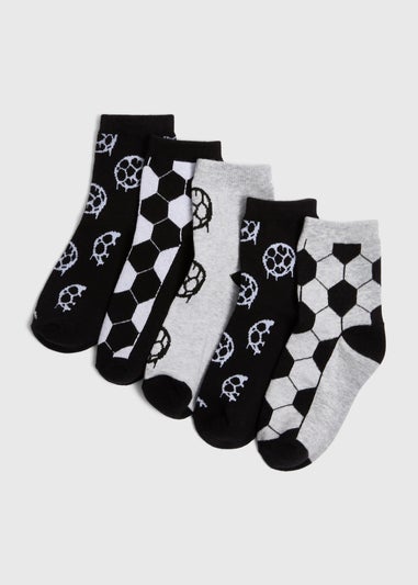 5 Pack Boys Black Football Ankle Socks (Younger 6-Older 6.5)