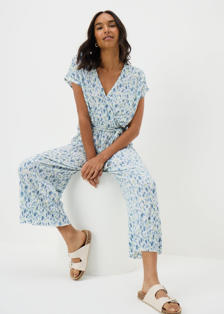 Cream Ditsy Floral Plisse Jumpsuit