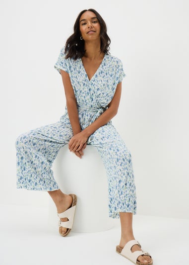 Cream Ditsy Floral Plisse Jumpsuit