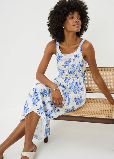 Blue Floral Tie Midi Dress