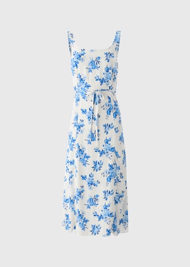 Blue Floral Tie Midi Dress