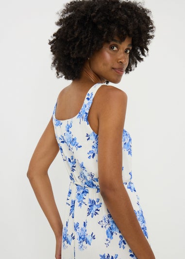 Blue Floral Tie Midi Dress