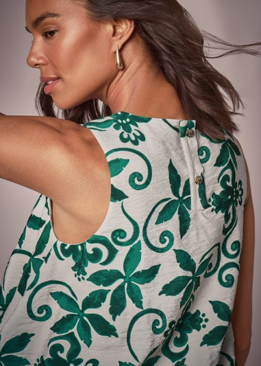 Et Vous Green Floral Puff Ball Top