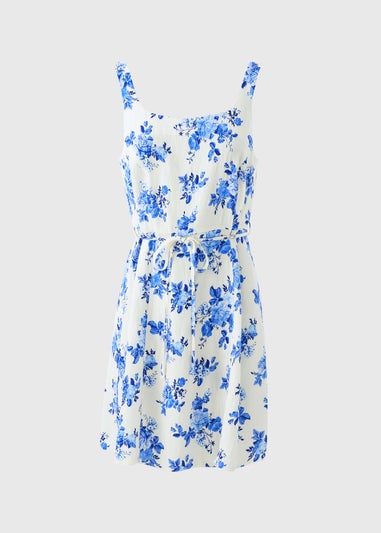 Blue Floral Tie Mini Dress
