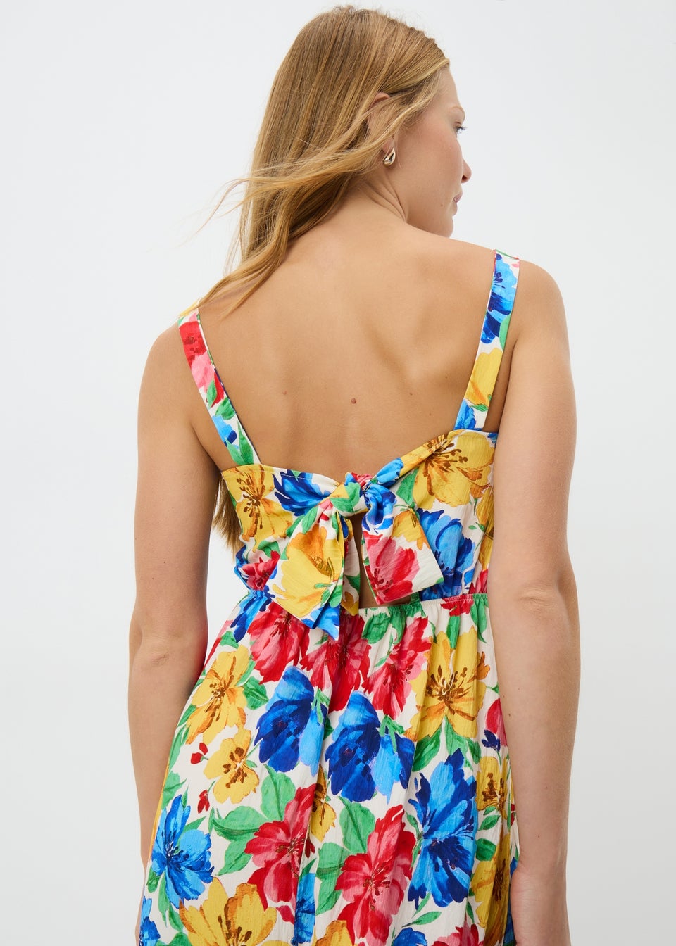 Multicolour Floral Back Bow Midi Dress