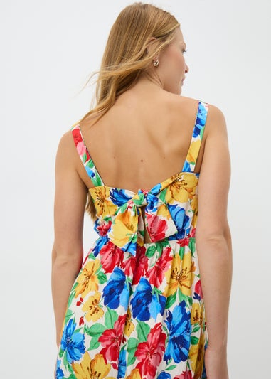 Multicolour Floral Back Bow Midi Dress