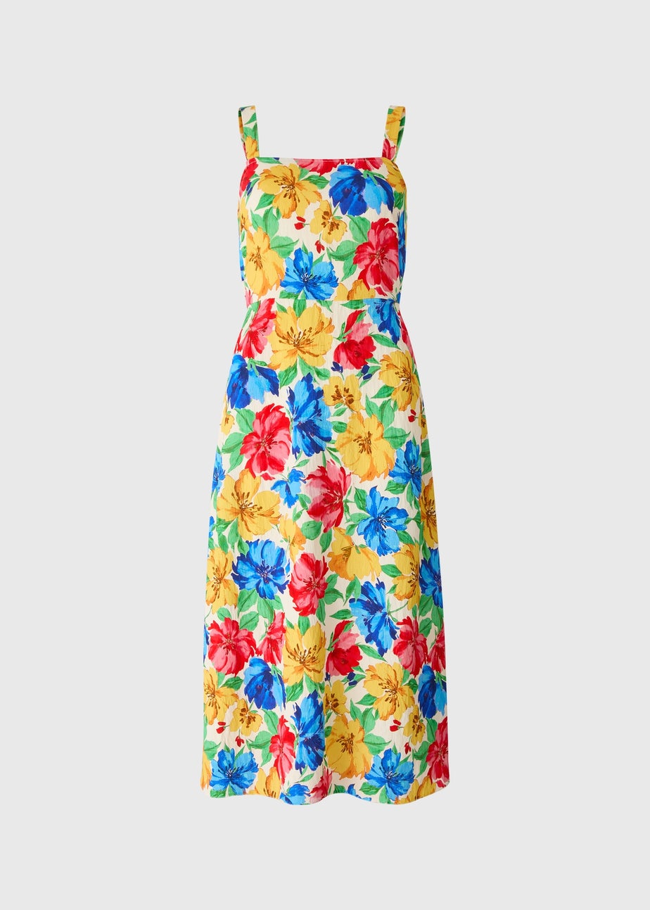 Multicolour Floral Back Bow Midi Dress