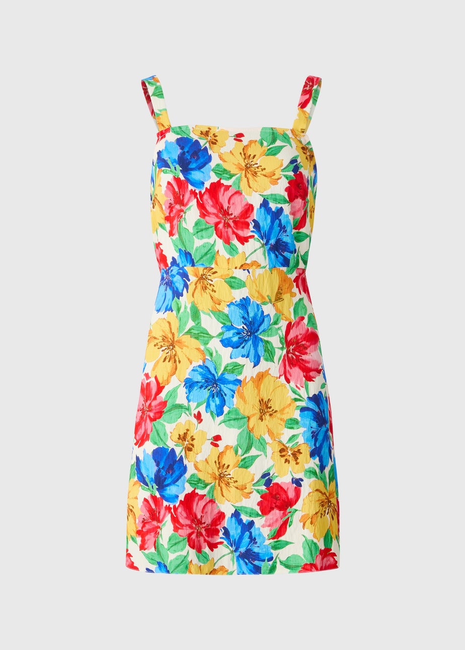 Multicolour Floral Back Bow Mini Dress
