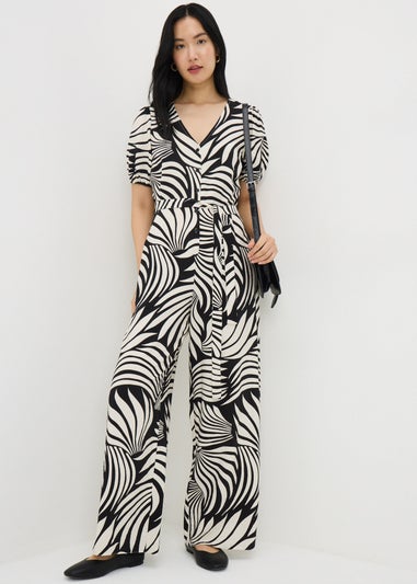 Black Abstract Wide Leg Jumpsuit