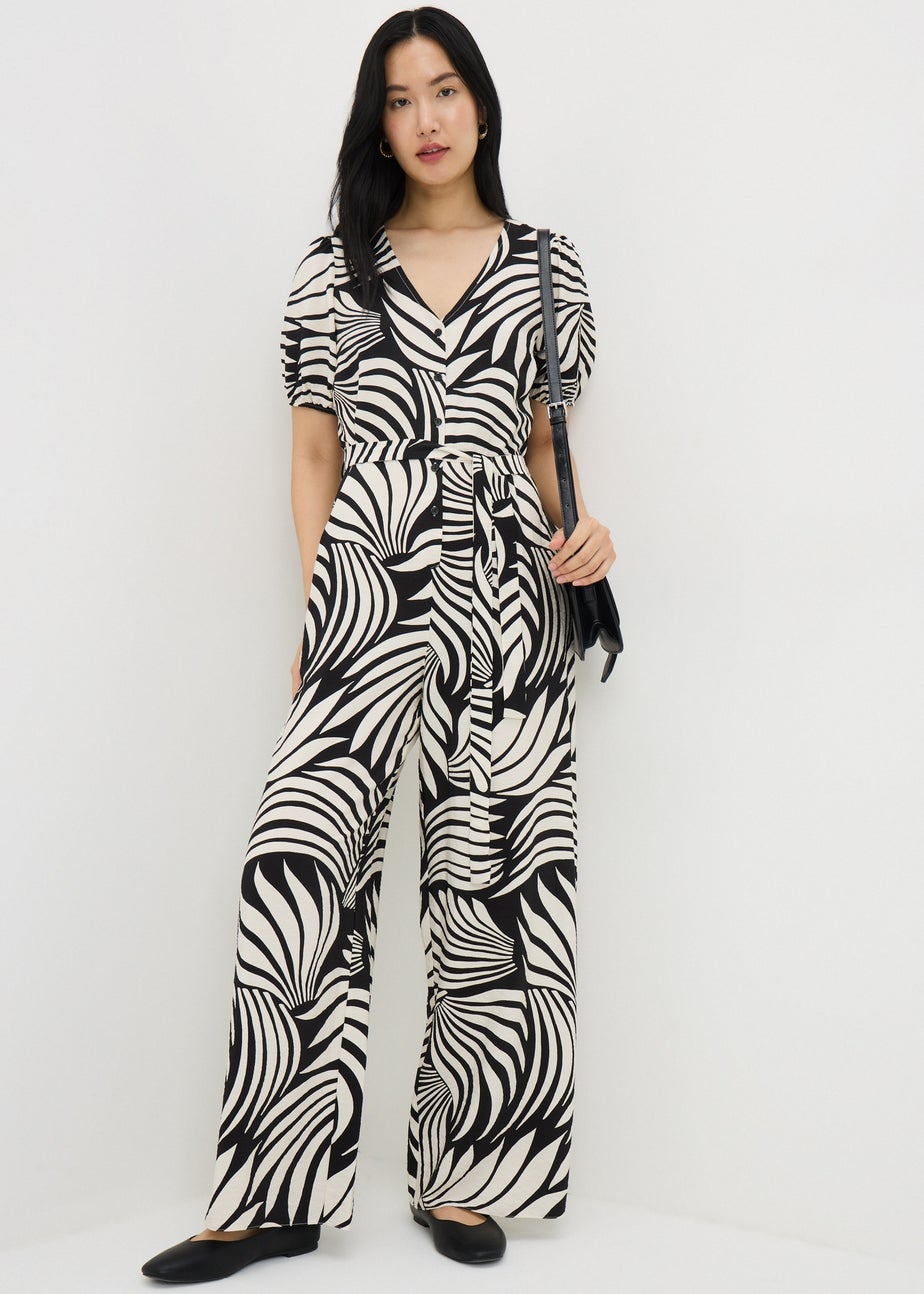Black Abstract Wide Leg Jumpsuit