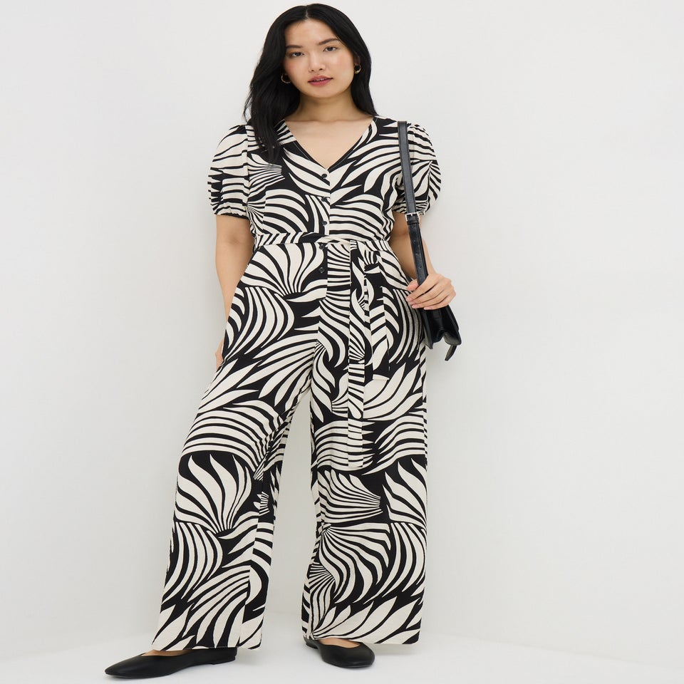 Black Abstract Wide Leg Jumpsuit