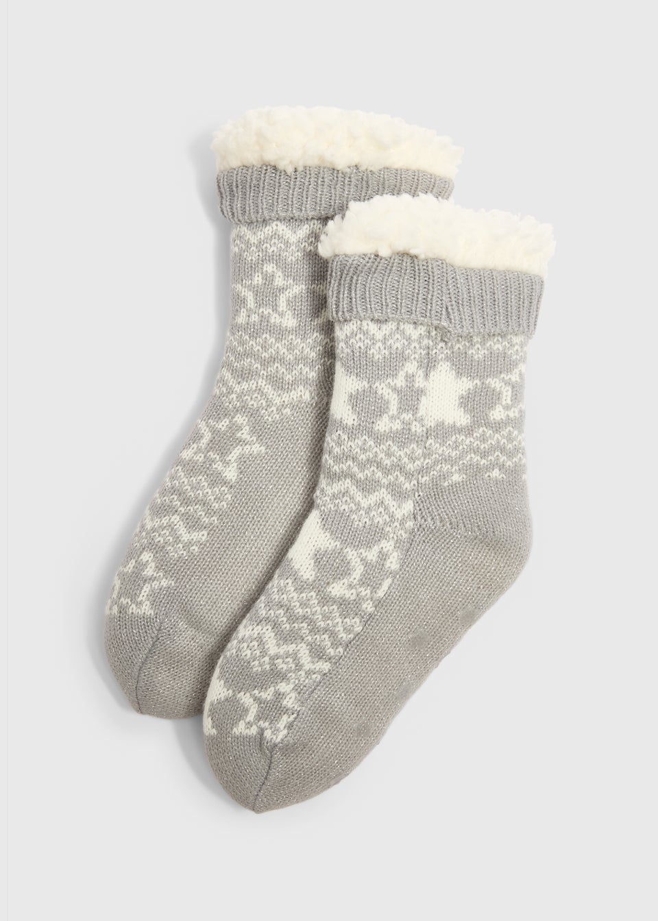 Girls Grey Fairisle Slipper Socks (Younger 6-Older 6.5)