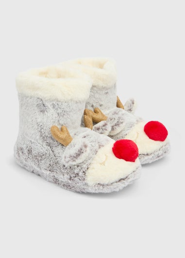 Brown Reindeer Slipper Boots