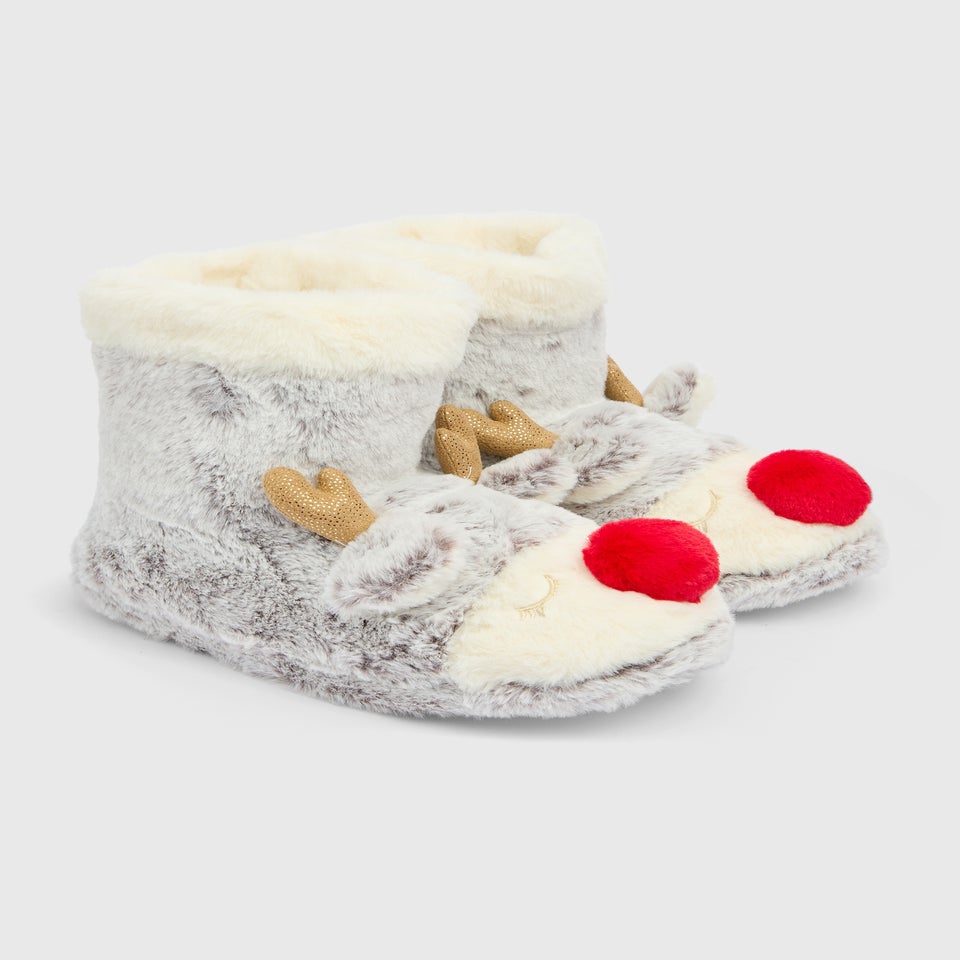 Brown Reindeer Slipper Boots