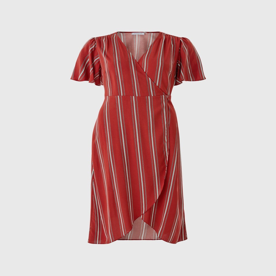 Red Striped Wrap Midi Dress