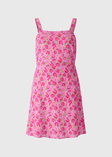 Pink Floral Back Bow Mini Dress