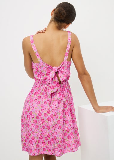 Pink Floral Back Bow Mini Dress