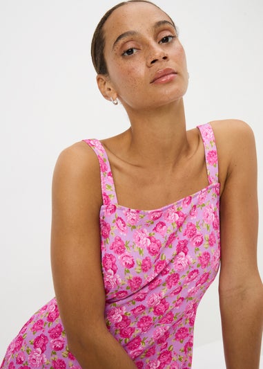 Pink Floral Back Bow Mini Dress