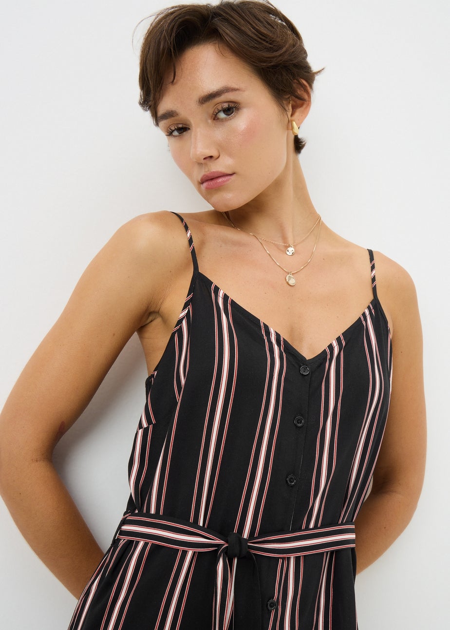 Black Stripe Strappy Jumpsuit