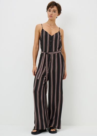 Black Stripe Strappy Jumpsuit
