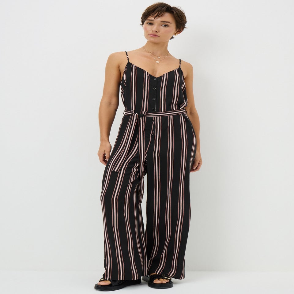 Black Stripe Strappy Jumpsuit